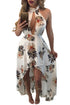 Sexy White Floral Print High-low Halter Maxi Boho Dress